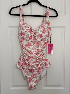 Betsy Johnson Floral Print One Piece Bathing Suit Women’s XL Ruched